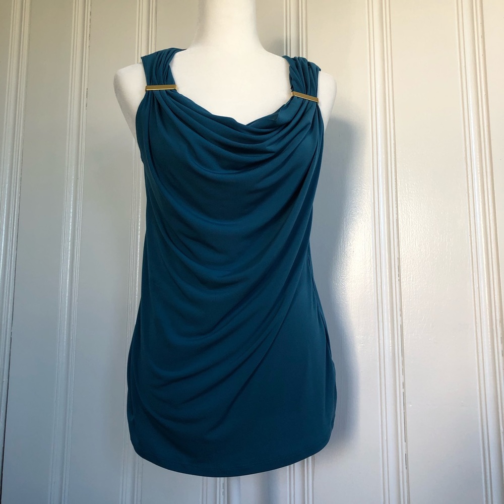 Teal draped sleeveless blouse